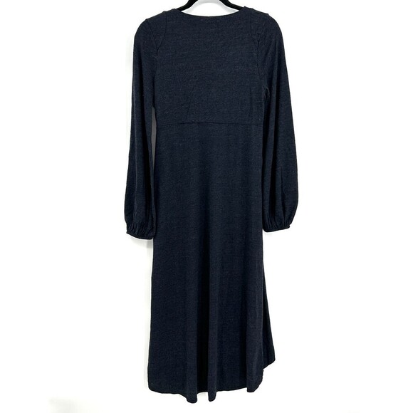 NWT CHASER Heather Navy Blue V-Neck Bell Sleeve High Low Comfy Midi Dress Medium - Picture 2 of 7